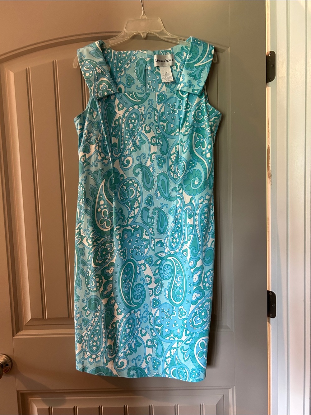 Danny & Nicole Turquoise and White Paisley Midi Sheath Dress